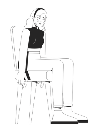 Sad blonde woman sitting on chair with tears falling down  Illustration