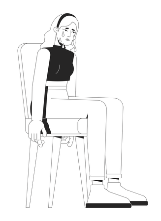 Sad blonde woman sitting on chair with tears falling down  Illustration