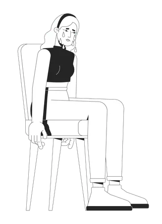 Sad blonde woman sitting on chair with tears falling down  Illustration
