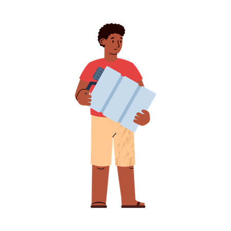 Sad boy holding water gallon  Illustration