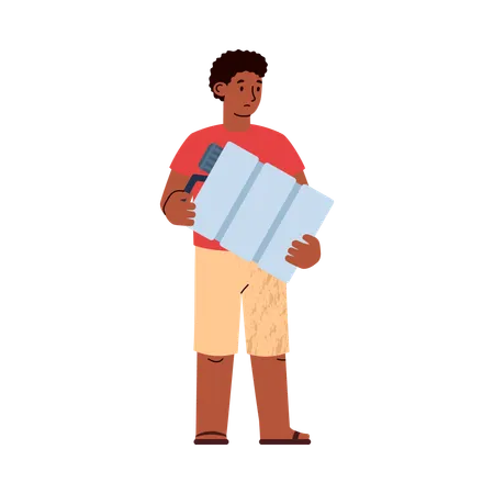 Sad boy holding water gallon  Illustration