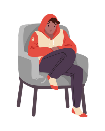 Sad boy sitting on chair  Illustration