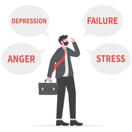 Sad Business Man Overburdened By Stress Depression Anger Failure Entrepreneur Business Person Negative Emotions Burden Nd Problems Illustration