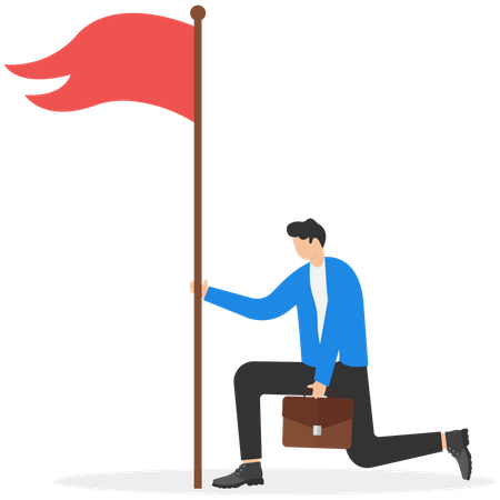 Sad businessman giving up waving flag asking for help  Illustration