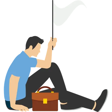 Sad businessman giving up waving white flag asking for help  Illustration