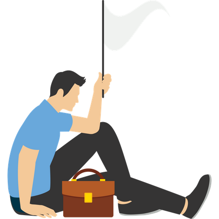 Sad businessman giving up waving white flag asking for help  Illustration