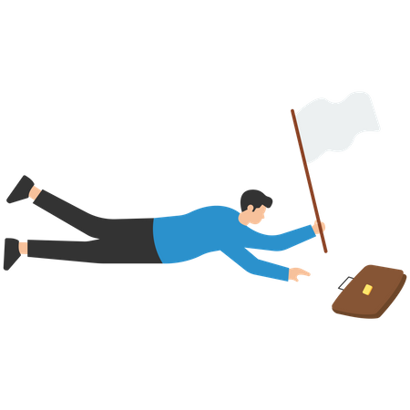 Sad businessman giving up waving white flag asking for help  Illustration