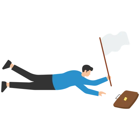 Sad businessman giving up waving white flag asking for help  Illustration