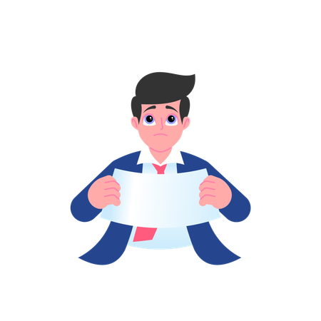 Sad businessman holding paper  Illustration