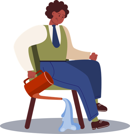 Sad businessman sitting lonely with watering can  Illustration