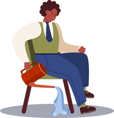 Sad businessman sitting lonely with watering can  Illustration