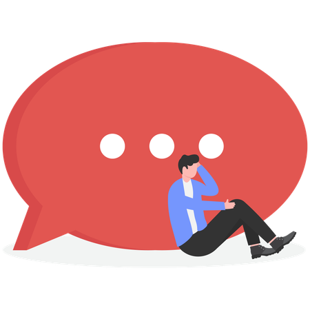 Sad Businessman Sitting Under Speech Bubbles  Illustration