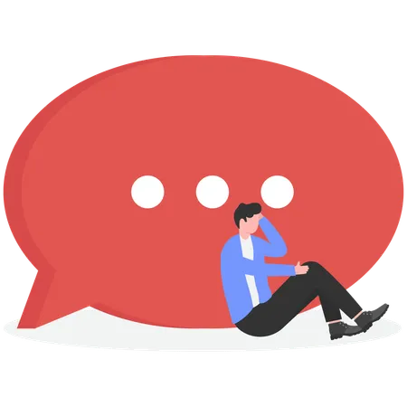 Sad Businessman Sitting Under Speech Bubbles  Illustration