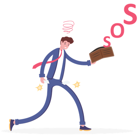 Sad businessman sos signal from empty wallet no money  Illustration