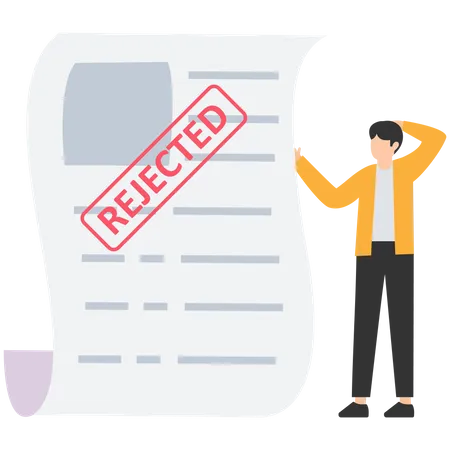 Sad businessman stand with his rejected resume application document Illustration
