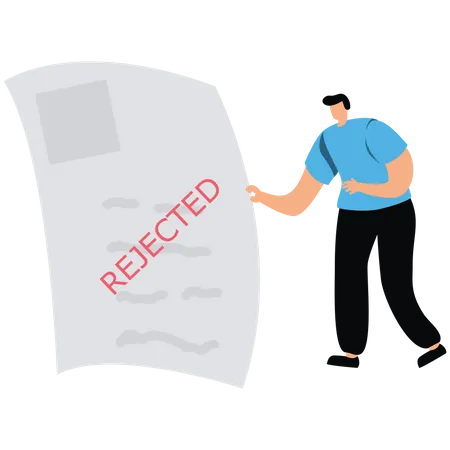 Sad businessman stand with his rejected resume application document  Illustration