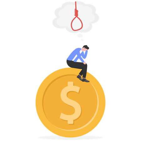 Sad businessman thinking about financial sucide  Illustration