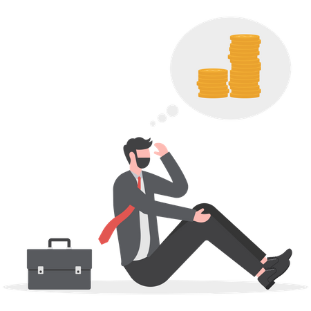 Sad businessman thinking about money  Illustration
