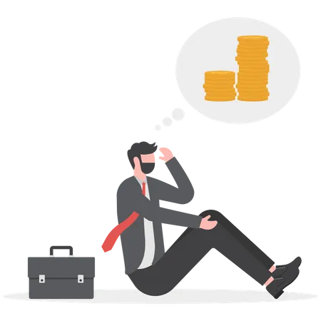 Sad Businessman Thinking About Money Depression Of Financial Problems Illustration