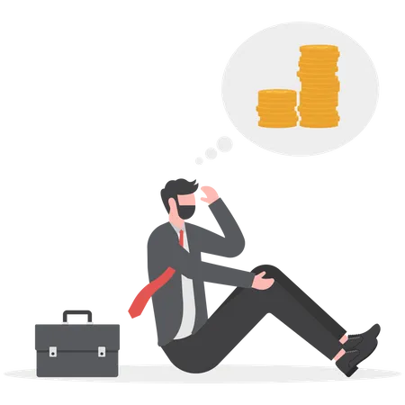 Sad businessman thinking about money  Illustration