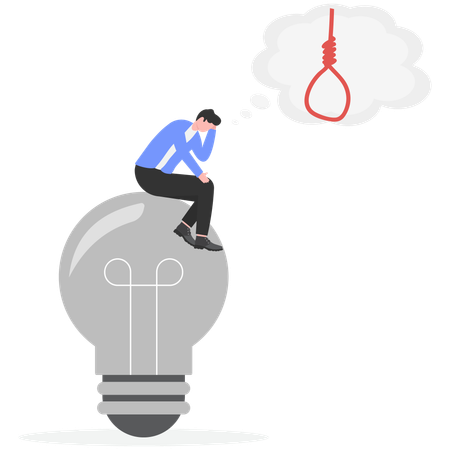 Sad businessman thinking about sucide idea  Illustration