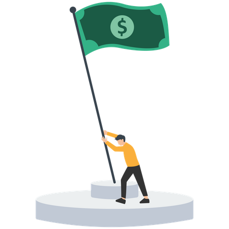 Sad businessman waving flag metaphor of surrendering on work  Illustration