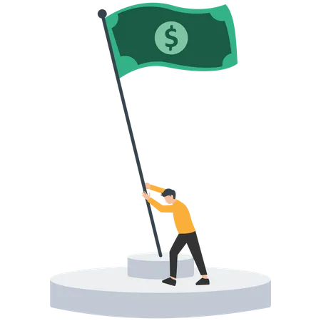 Sad businessman waving flag metaphor of surrendering on work  Illustration