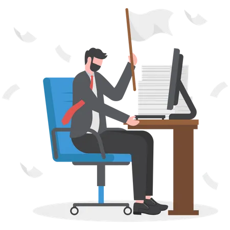 Give Up Or Surrender On Business Battle Time To Quit Or Stop Failed Company Concept Sad Businessman Waving White Flag Metaphor Of Surrendering Or Giving Up On Work And Business Illustration