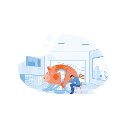 Sad businessman with broken piggy bank  Illustration