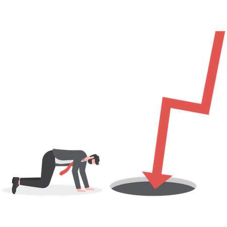 Sad Businessman With Falling Down Red Arrow Graph Financial Crisis  Illustration