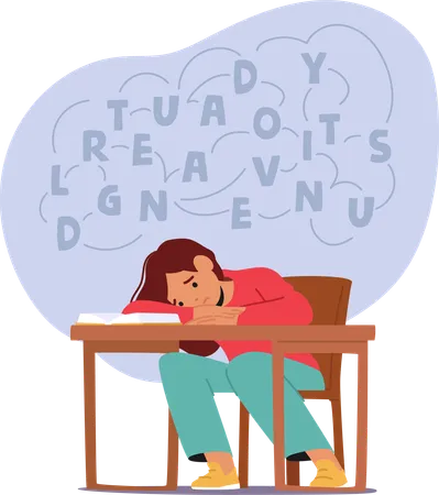 Sad Child Struggles With Their Homework Burdened By Stress The Weight Of The Task Casts A Shadow Over Their Young Shoulders Tired Schoolboy With Tears Welling In Eyes Cartoon Vector Illustration Illustration