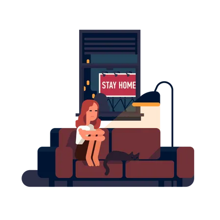 Sad depressed person stuck at home alone during coronavirus pandemic Illustration