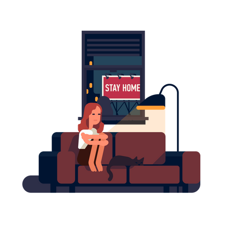 Sad depressed person stuck at home alone during coronavirus pandemic  Illustration