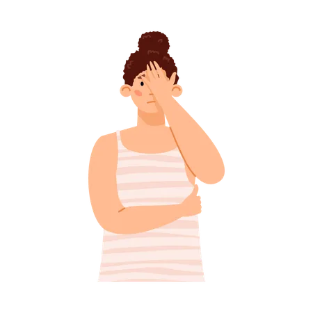 Sad disappointed young woman in stress cover face with palm  Illustration