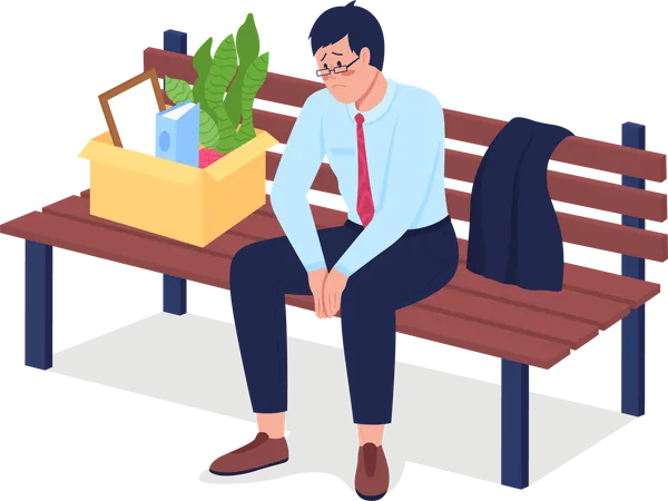 Sad fired employee sitting on bench  Illustration