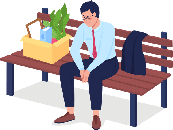 Sad fired employee sitting on bench  Illustration