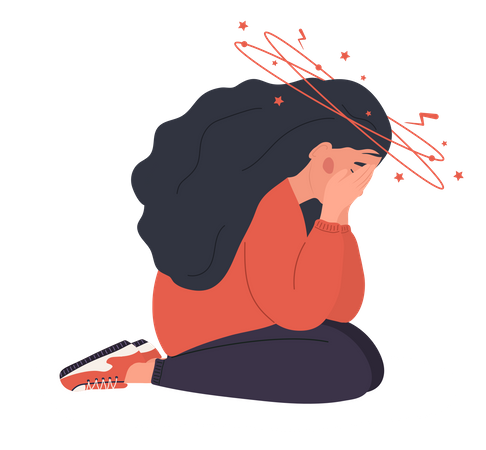 Sad girl feel ill due to anemia  Illustration