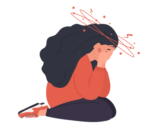 Sad girl feel ill due to anemia  Illustration