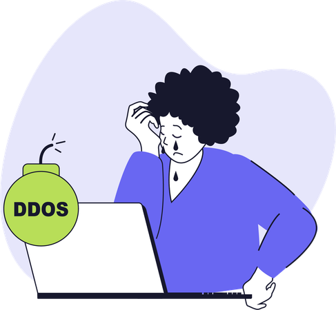 Sad girl having ddos attack  Illustration