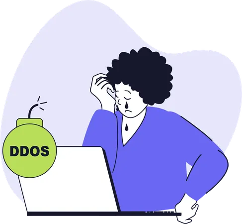 Sad girl having ddos attack  Illustration