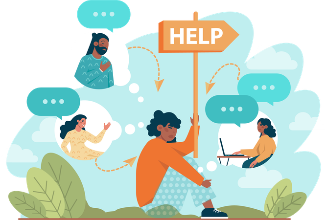 Sad girl holding help board for help  Illustration