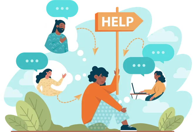 Sad girl holding help board for help  Illustration