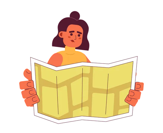 Sad Hispanic Girl Holding Map Semi Flat Color Vector Character Editable Half Body Person Do Not Understand Location On Map On White Simple Cartoon Spot Illustration For Web Graphic Design 일러스트레이션