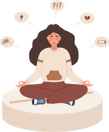 Sad girl is sitting on large pill  Illustration
