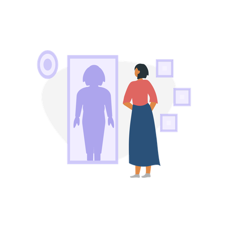 Sad girl Looking at mirror  Illustration