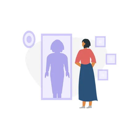 Sad girl Looking at mirror  Illustration