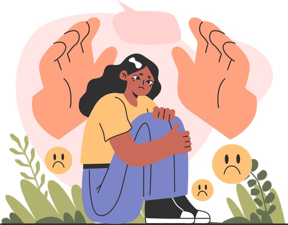 Sad girl need emotional support  Illustration