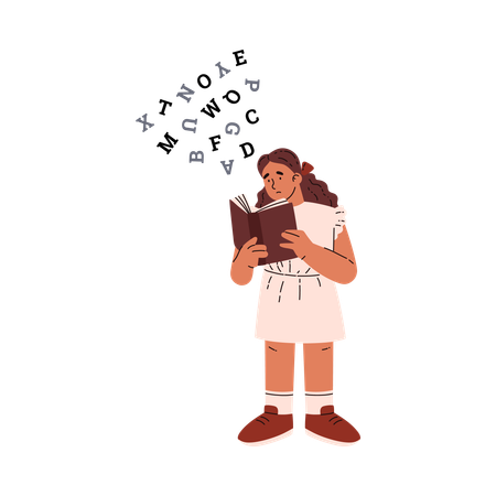 Sad girl reading book  Illustration