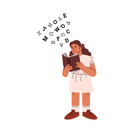Sad girl reading book  Illustration