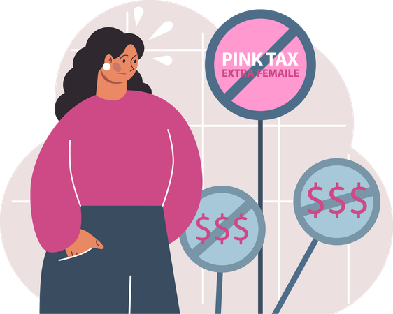 Sad girl showing no pink tax  Illustration